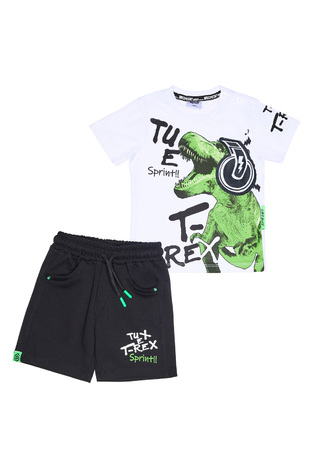 SPRINT shorts set in white color with tyrannosaurus print.
