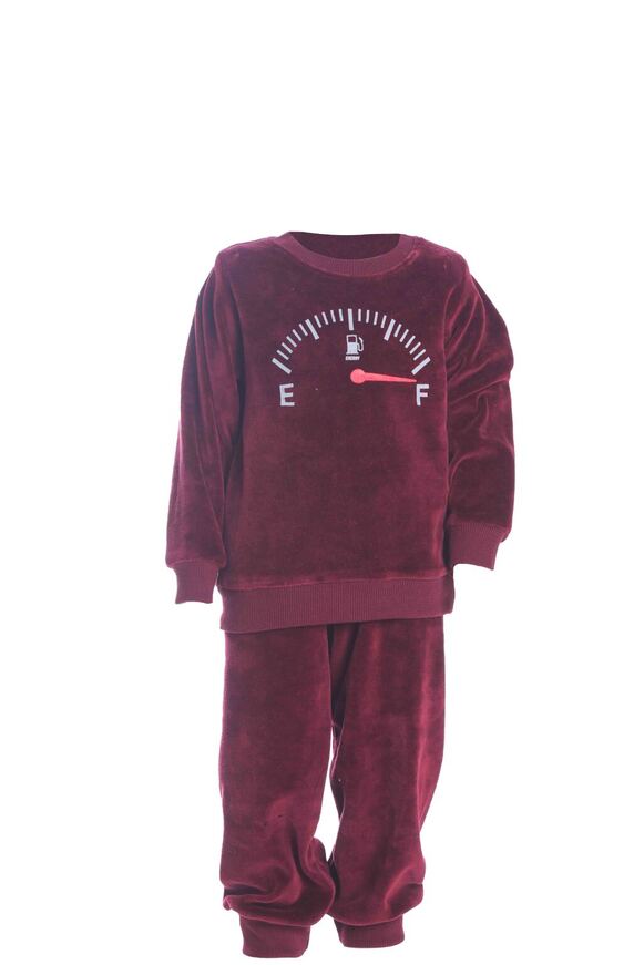 DREAMS velvet pajamas in burgundy color with print.