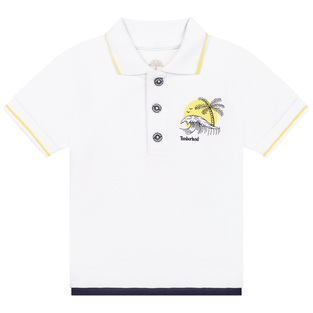 Μπλούζα Polo πικέ TIMBERLAND σε λευκό χρώμα με κίτρινη τρέσα στον γιακά.